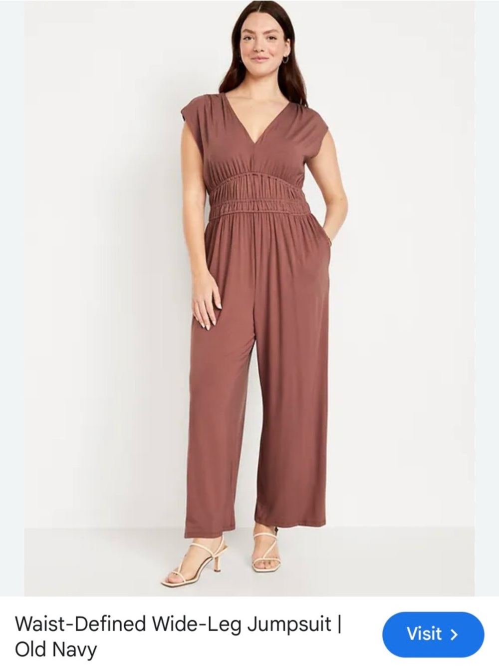 Old Navy Mauve-Brown Smocked-Waist Wide-Leg Jumpsuit
